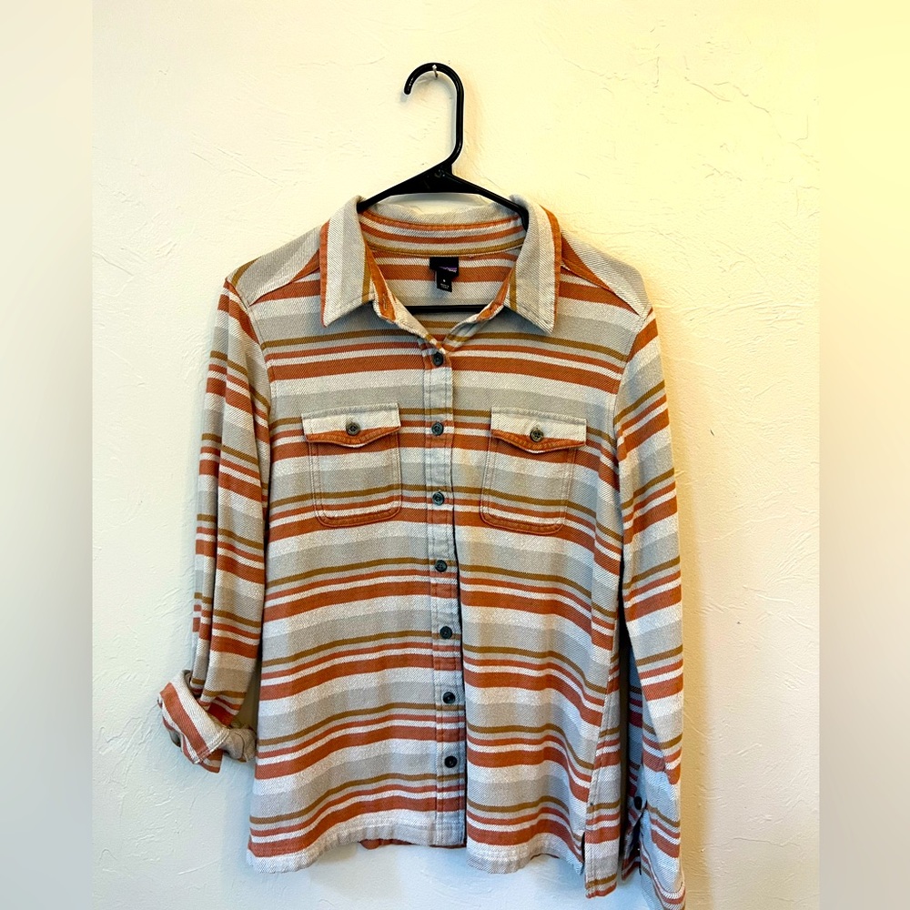 Patagonia Striped Button-Down Shirt in Cream and Rust